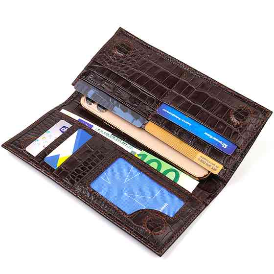 Стильний чоловічий вертикальний гаманець із натуральної шкіри із тисненням під крокодила CANPELLINI 21900 Коричневий Київ