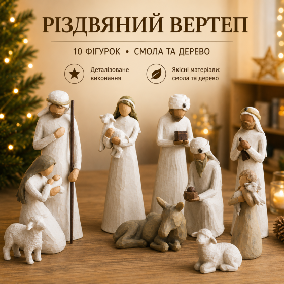 Рождественский вертеп Born Scene 10 фигурок из смолы и дерева, Святое Семейство, декор под елку для дома и офиса Киев