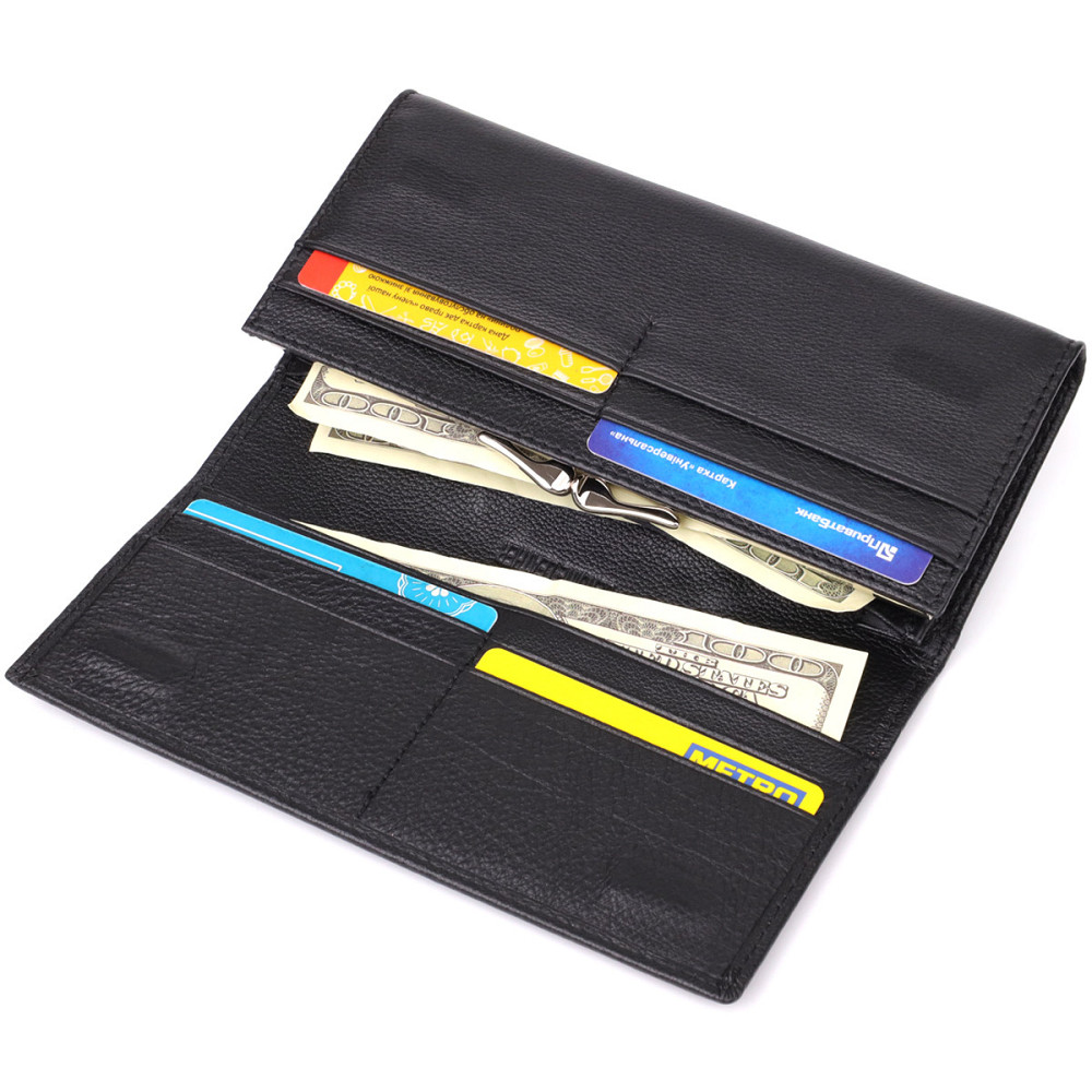 Солідний жіночий гаманець із натуральної шкіри Чорний (ST Leather) Київ - фото 1