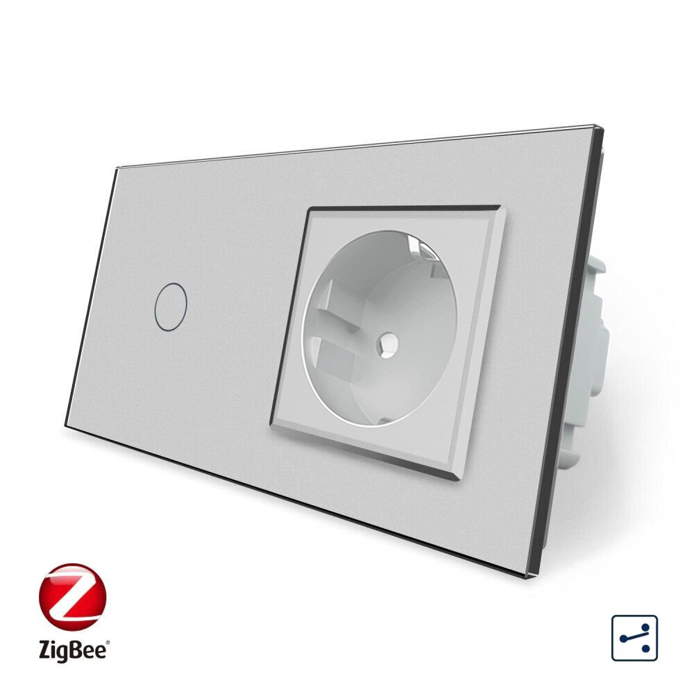 Розумний сенсорний прохідний/перехресний вимикач 1 сенсор 1 розетка Livolo сірий скло (VL-C701SZ/C7C1EU-15) Коломия - фото 1