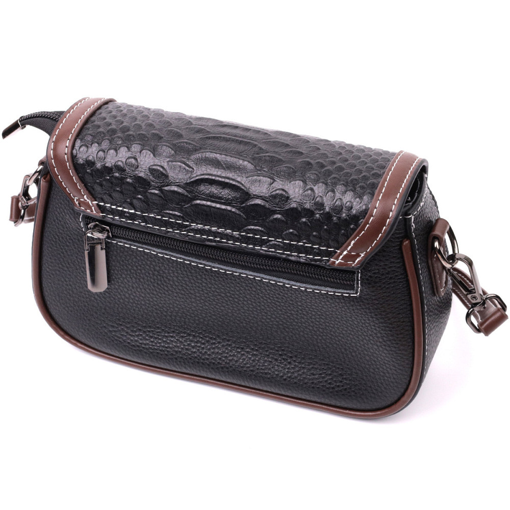 Стильна сумка для жінок з фактурним клапаном із натуральної шкіри Vintage 22374 Чорна Київ - фото 2