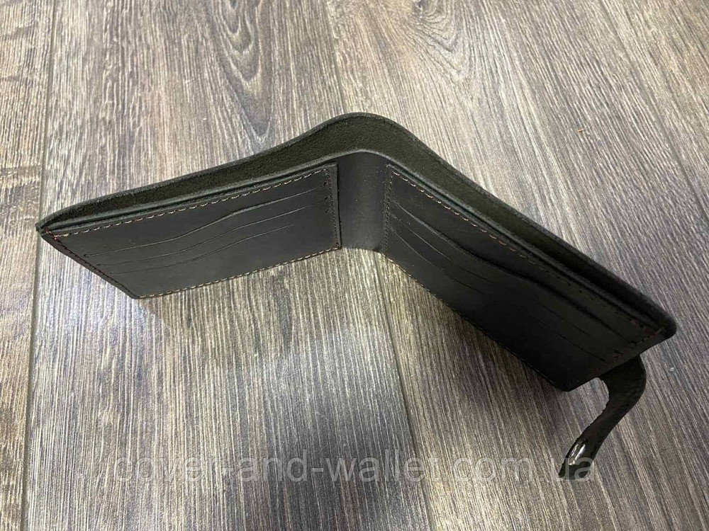 Стильный кошелек ручной роботы на кнопке из винтажной кожи Onda Коричневый Киев - изображение 4