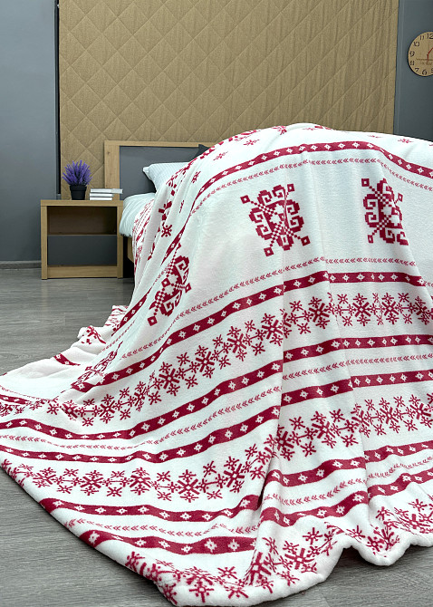 Плед-покривало Decorator WellSoft ETNO 200х220 см з різдвяним принтом Білий з червоним (87-279) Київ - фото 7