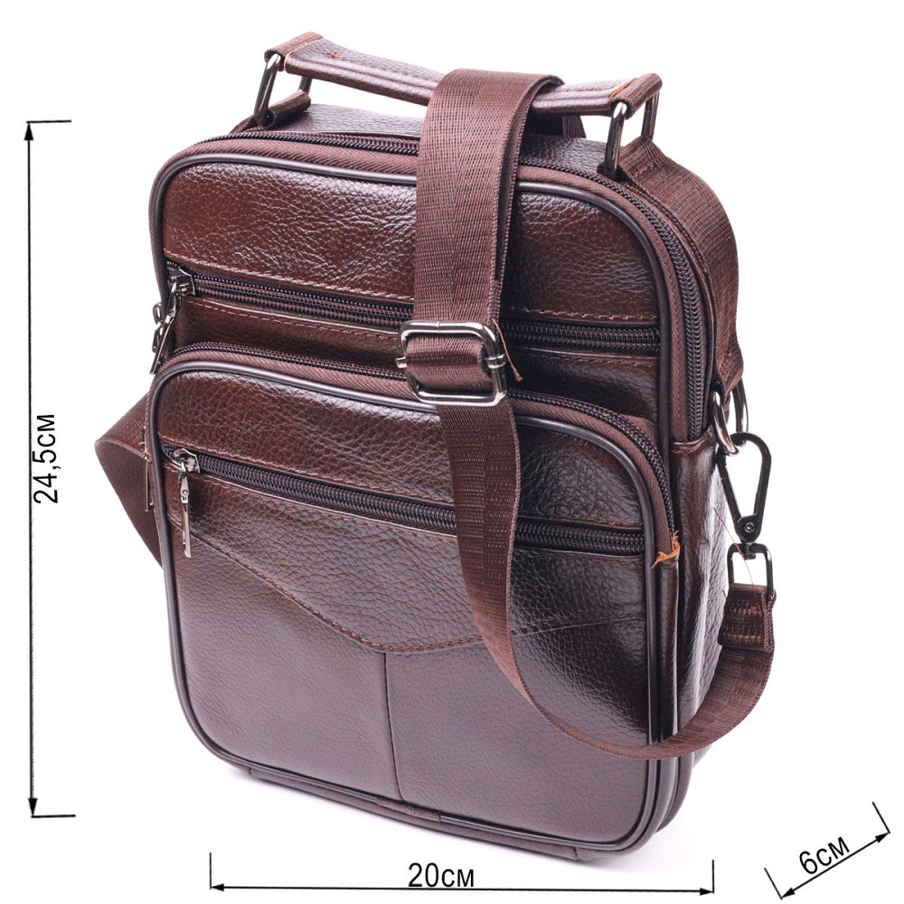 Удобная мужская сумка с ручкой кожаная 21276 Vintage Коричневая Киев - изображение 9