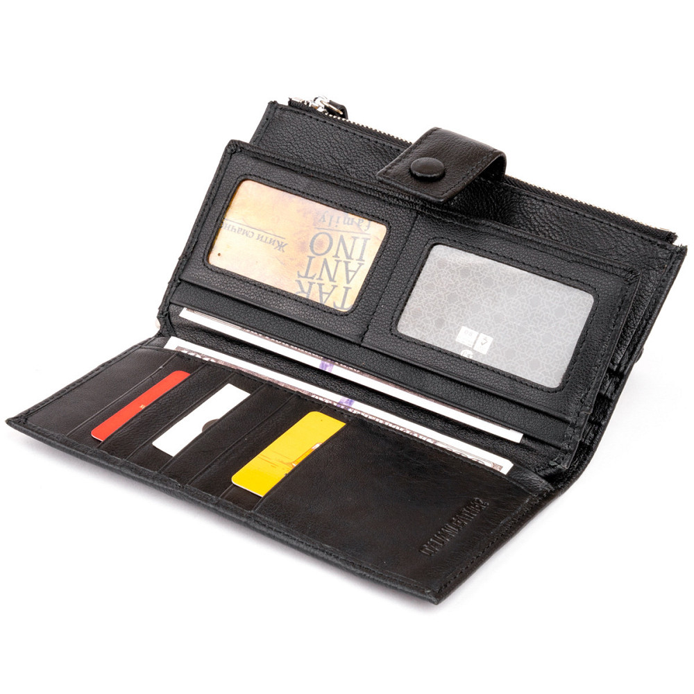 Оригинальный кошелек кожаный женский на хлястике с кнопкой Черный (ST Leather) Киев - изображение 10