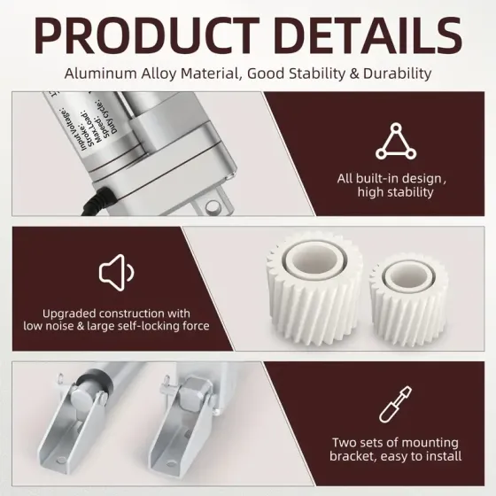 Лінійний електропривід 12В, хід 800 мм, 200Н, швидкість 44 мм/с, алюмінієвий корпус, для автоматизації Київ