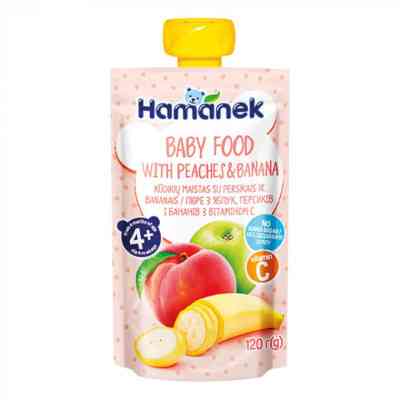 Детское пюре Hamanek Яблоко Персик Банан, 120 г (8595139783945) Винница