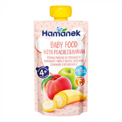 Дитяче пюре Hamanek Яблуко Персик Банан, 120 г (8595139783945) Вінниця - фото 1