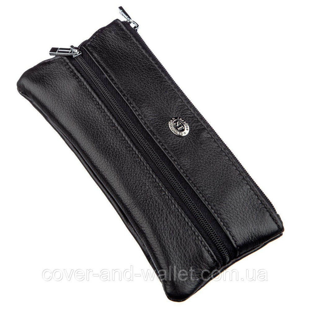 Вместительная кожаная ключница с карабинами под каждый ключ черного цвета ST 450 Киев - изображение 5