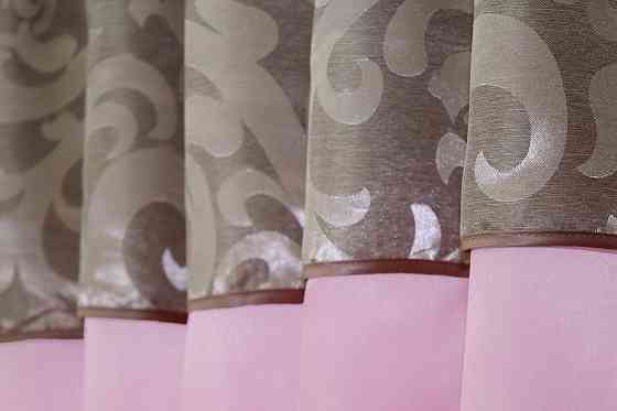 Кухонные шторы VR-Textil № 073к с ламбрекеном и подхватами розовый с пудровым 290х170 см (52-0472) Киев