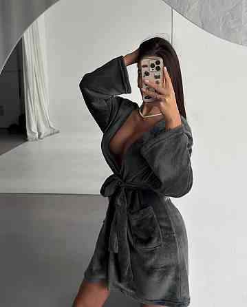 Жіночий теплий короткий халат із поясом із турецької махри Графіт, 42/44 Одеса