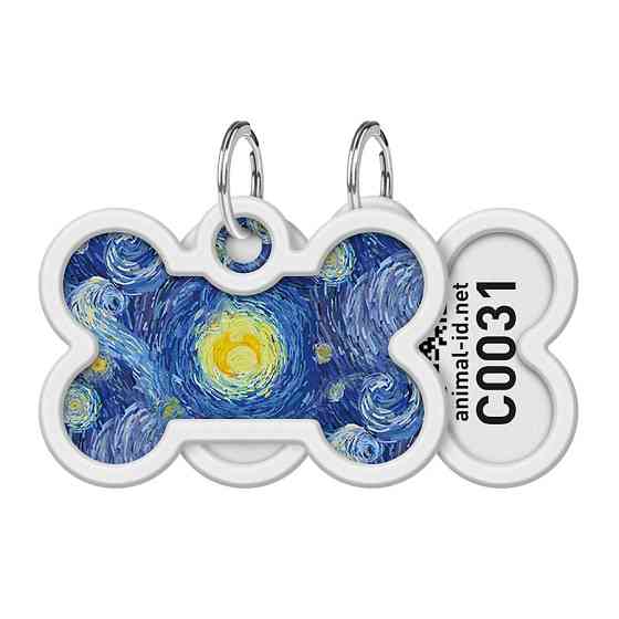 Адресник для собак і котів металевий WAUDOG Smart ID з QR-паспортом, малюнок "Водяні лілії", кістка, Д 40 Вінниця