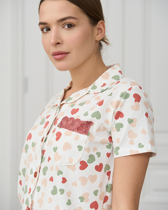 Женская пижама комплект рубашка с шортиками - сердечки Nicoletta 60236 XL Киев - изображение 2