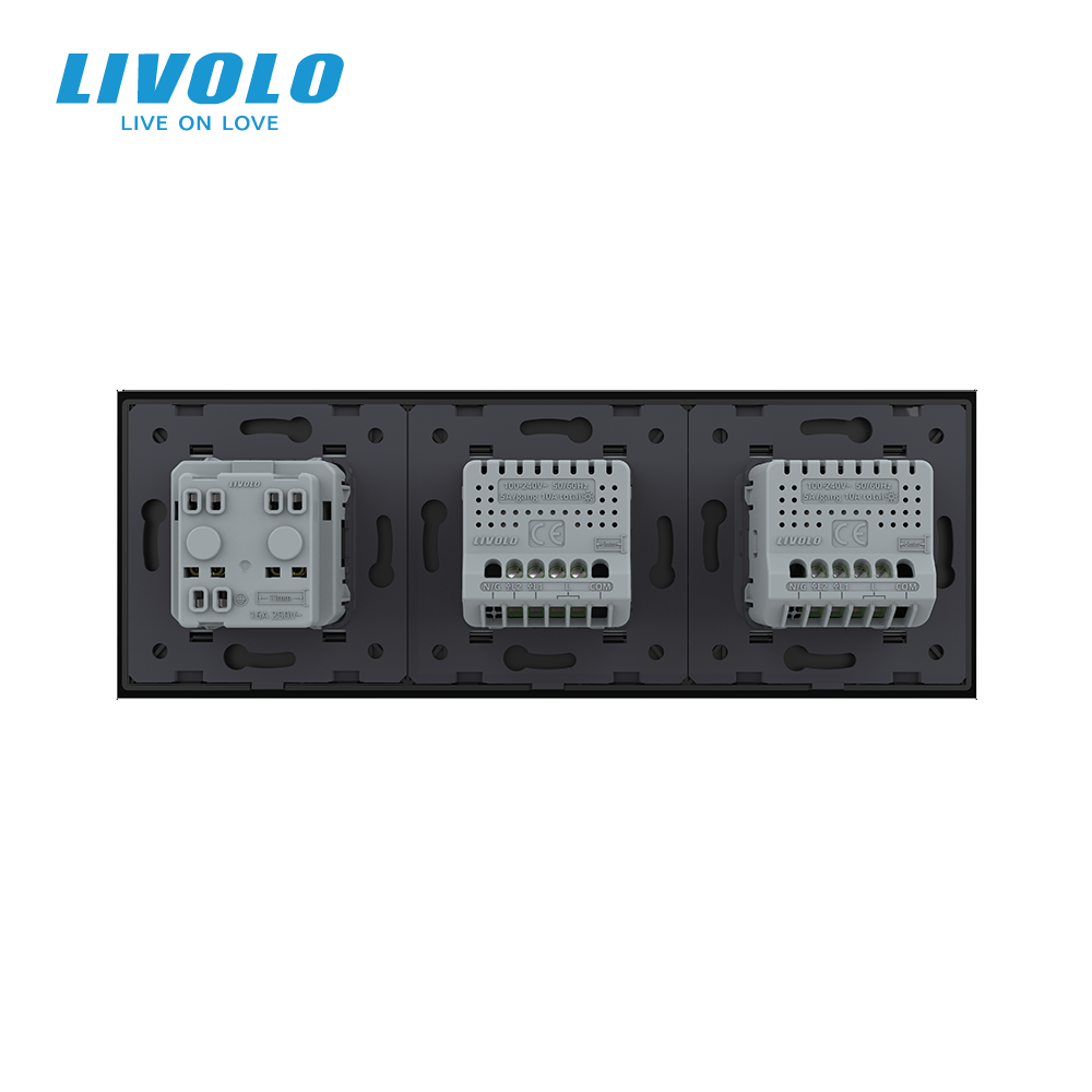 LIVOLO Сенсорний вимикач 4 сенсора (2-2) 1 розетка Livolo чорний скло (VL-C702/C702/C7C1EU-12) Коломия - фото 8
