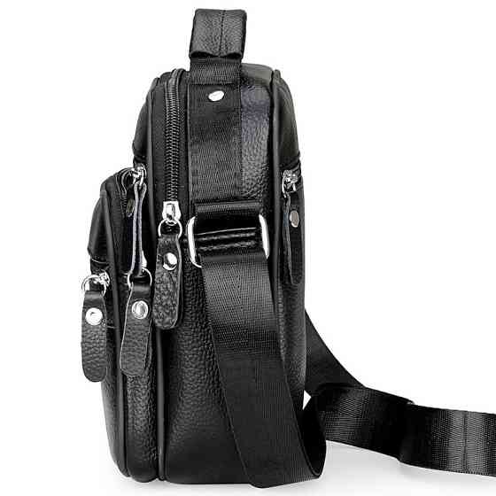 Чоловіча сумка-борсетка Tiding Bag (17 x 21 x 9 см) сумка-месенджер із натуральної шкіри Чорний Вінниця