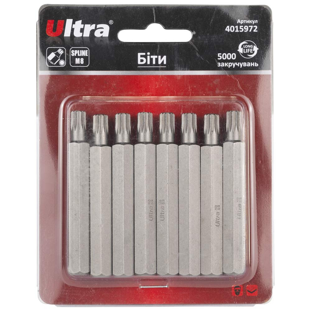 Ultra Биты Spline M8×75мм 10мм 8шт S2 (блистер) ULTRA (4015972) Київ - фото 1