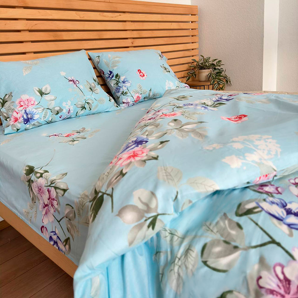 Полуторный комплект постельного белья Цветы 100% хлопок YouStar (Голубой) Сумы - изображение 6