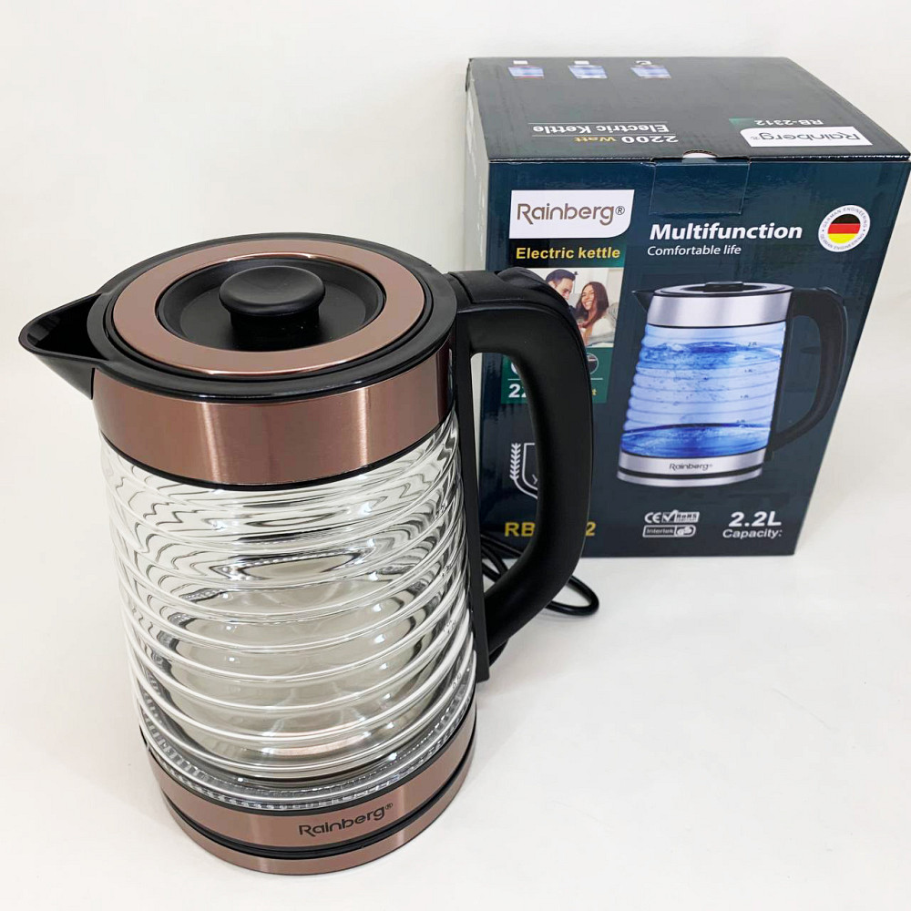 Красивый стеклянный чайник, Безшумный электрочайник, Современный электрочайник стеклянный GP-56 Львов - изображение 5