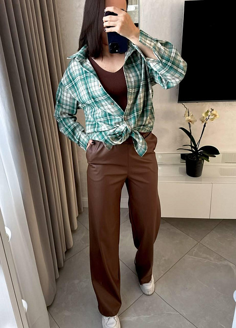 Женская повседневная рубашка в клетку на пуговицах Зелёный, 42/46 Одесса - изображение 3