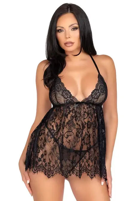 Пеньюар Leg Avenue Floral lace babydoll & string Black M Львів - фото 1