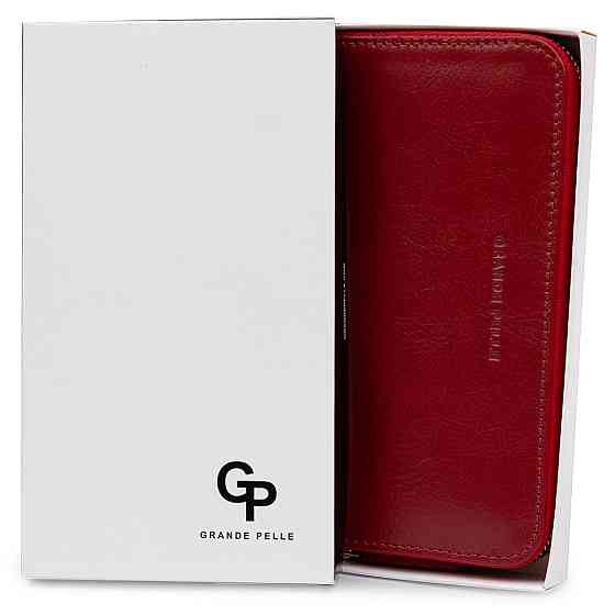 Стильный кожаный женский кошелек на молнии GRANDE PELLE 11563 Красный Киев