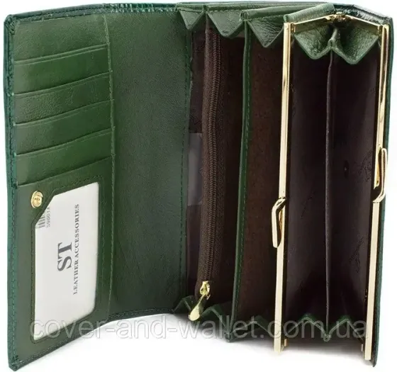 Зеленый лаковый женский кошелек с блоком для карт ST Leather (S9001A) Green Киев