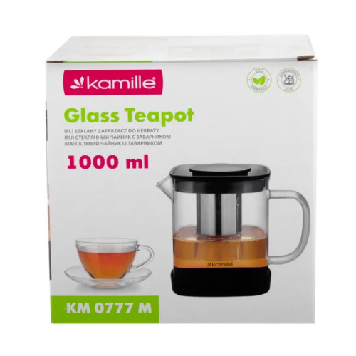 Заварник 1000мл зі з'ємним ситечком скло/нержавіюча сталь 0777M KAMILLE Житомир