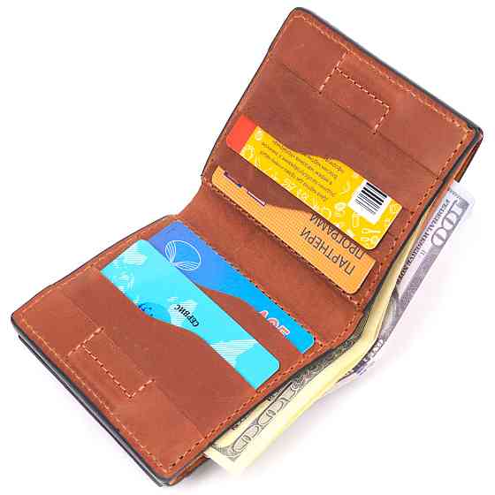 Місткий шкіряний чоловічий гаманець з монетницею Світло-коричневий (GRANDE PELLE) Київ