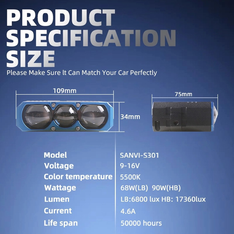 Протитуманні лінзи Sanvi Bi-LED S301 9-16V 68/90w 5500k Харків - фото 9