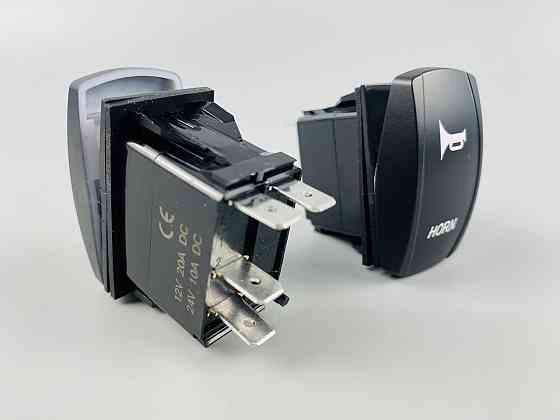 Клавіша вимикач ON-OFF-ON, 4 ніжки, синя підсвітка, малюнок — "сигнал додатковий". Мукачево