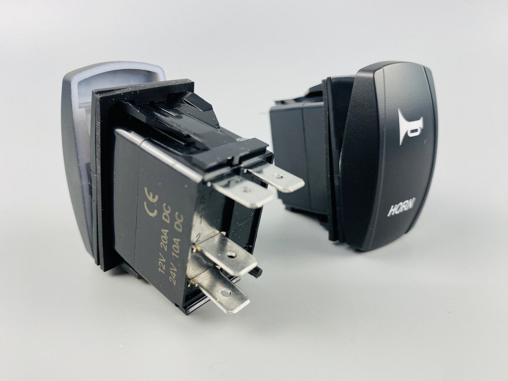 Клавіша вимикач ON-OFF-ON, 4 ніжки, синя підсвітка, малюнок — "сигнал додатковий". Мукачево - фото 2