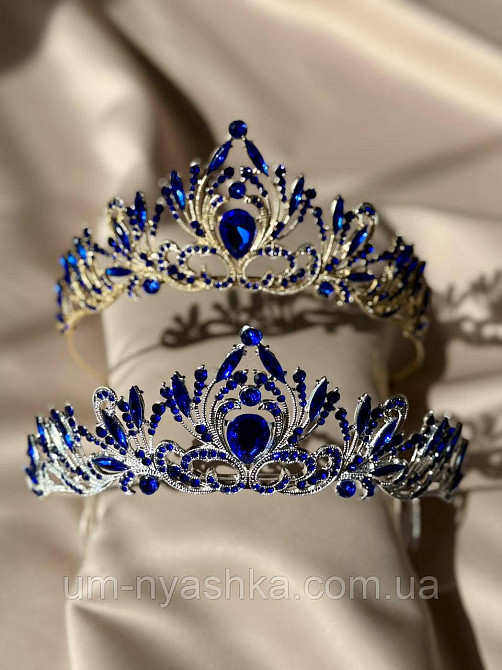 Диадема на обруче Корона синяя с камнями Кривой Рог - изображение 3