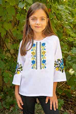 Вышиванка для девочек, льняная белая 116 Киев