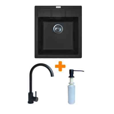 Мойка кухонная Adamant Brick чорний + змішувач та дозатор (4824296209703) Винница