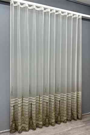 Тюль VR-Textil 1752т с принтом Париж Бежевый с белым 300х270 см (42-0784) Киев
