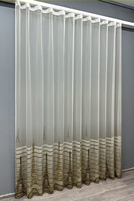 Тюль VR-Textil 1752т с принтом Париж Бежевый с белым 300х270 см (42-0784) Киев - изображение 3