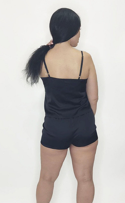 Пижама женская шелковая с шортами Черный 56 Харьков - изображение 5