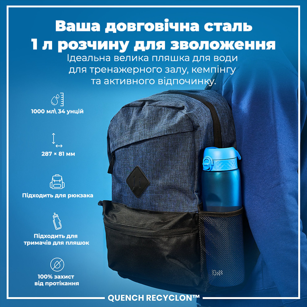 Пляшка для води ION8 1000 мл. (ЕКО пляшка) BPA Free, Blue Кам'янське - фото 5