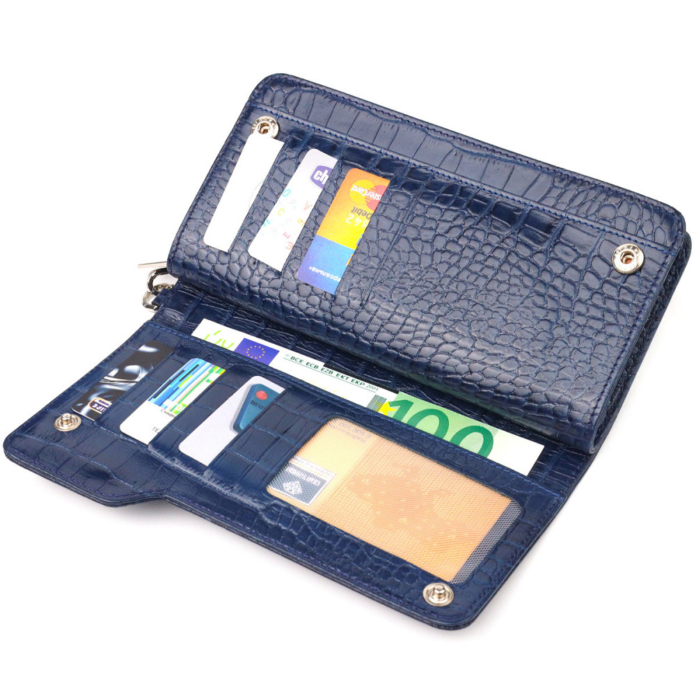 Интересное портмоне клатч из натуральной кожи с тиснением под крокодила CANPELLINI 21539 Синее Киев - изображение 5