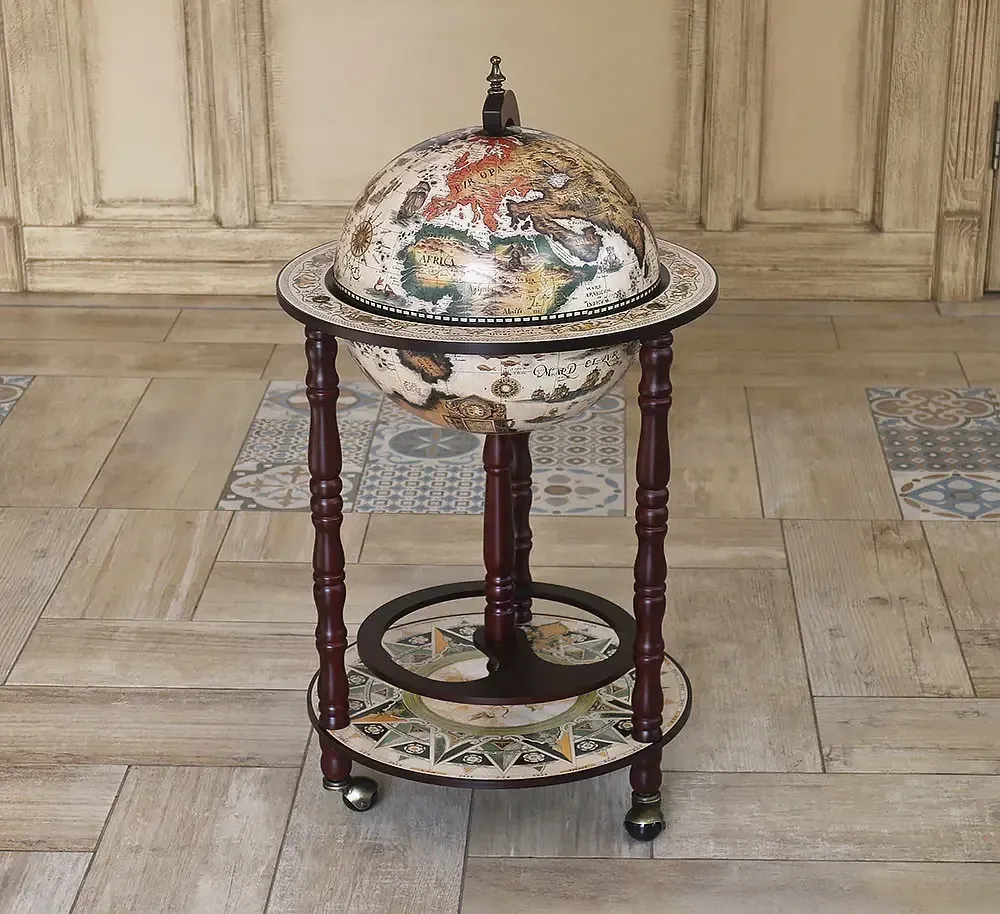 Глобус барів підлоговий Карта світу бежевий на коричневій основі 33 см Гранд Презент mastersem Київ - фото 2