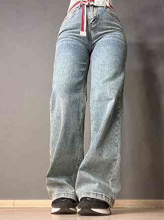 Джинси жіночі Lady 0132 wide leg palazzo jeans широкі стрейчові висока посадка ремінь блакитні, блак Одеса