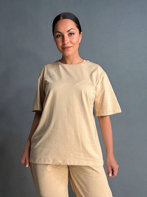 Костюм женский CAPPITONE 101213 футболка оверсайз и брюки джоггеры с надписью бежевый, бежевый, L Киев - изображение 18