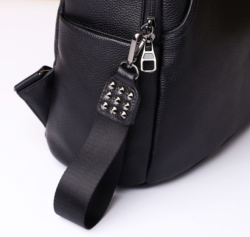 Жіночий шкіряний рюкзак міського типу 23х30х13, сумка на спину під мат, чорна Кам'янське - фото 16