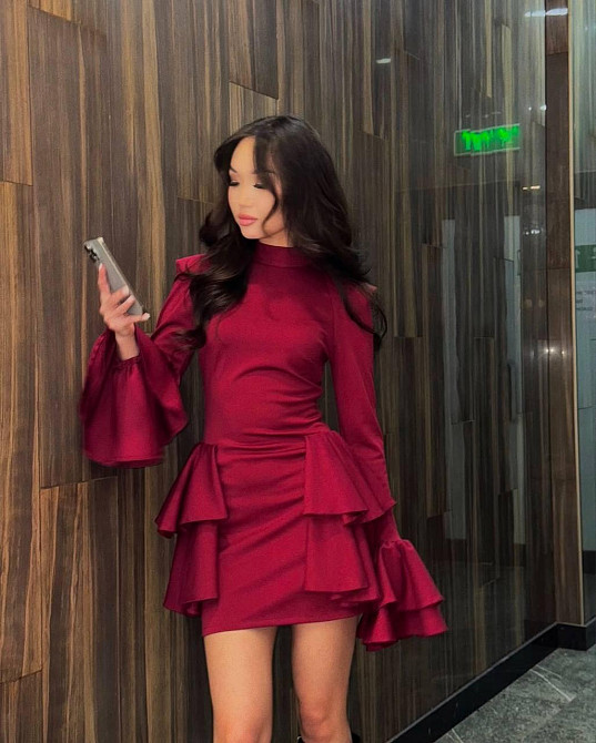 Жіноча стильна мінісукня з воланами мікродайвінг Марсала, 42/44 Одеса - фото 2