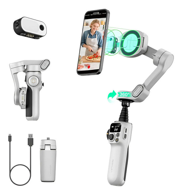 Триосьовий стабілізатор AOCHUAN Professional Gimbal Stabilizer for Smartphone SMART P2 White Одеса - фото 10