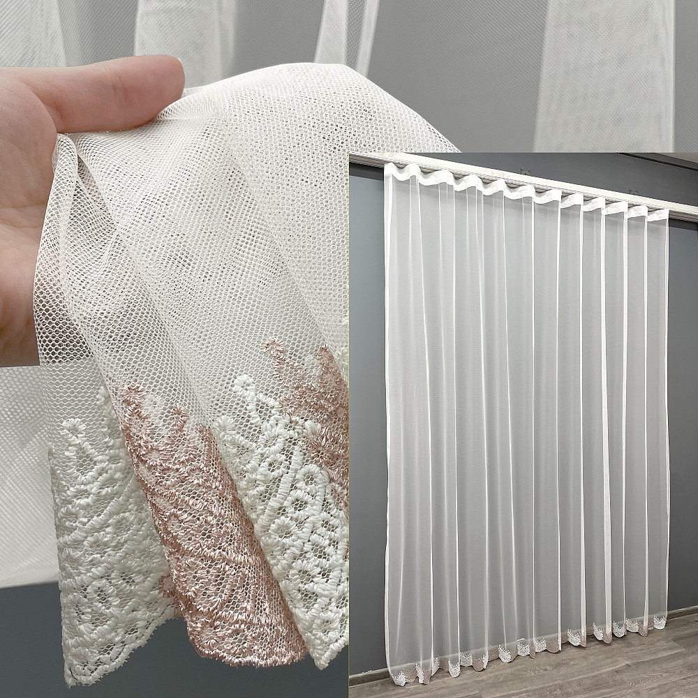 Тюль VR-Textil 1463т Грек-сітка з вишивкою Молочний з пудровим 370х270 см (42-1240) Київ - фото 1