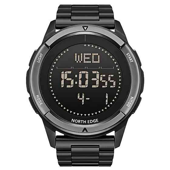 Годинник чоловічий водостійкий тактичний North Edge Alps Stainless Black з компасом (2 ремінці) Вінниця