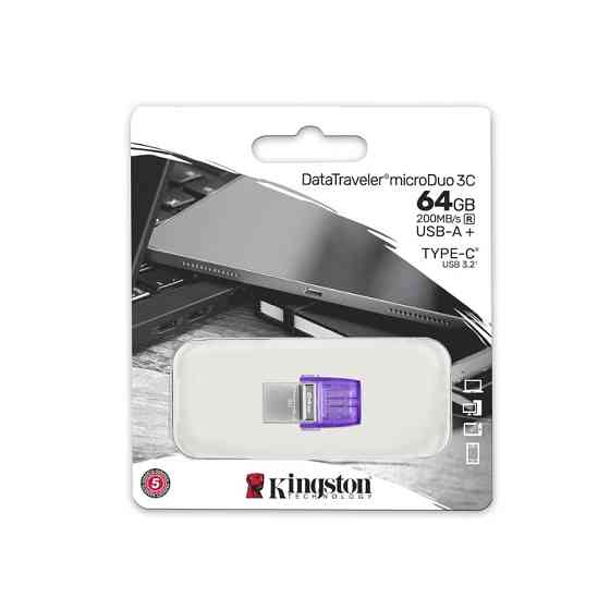 Флеш-накопитель Kingston USB 3.2 DT microDuo 3C 64GB (Type-A/Type-C) (200Mb/s) Киев