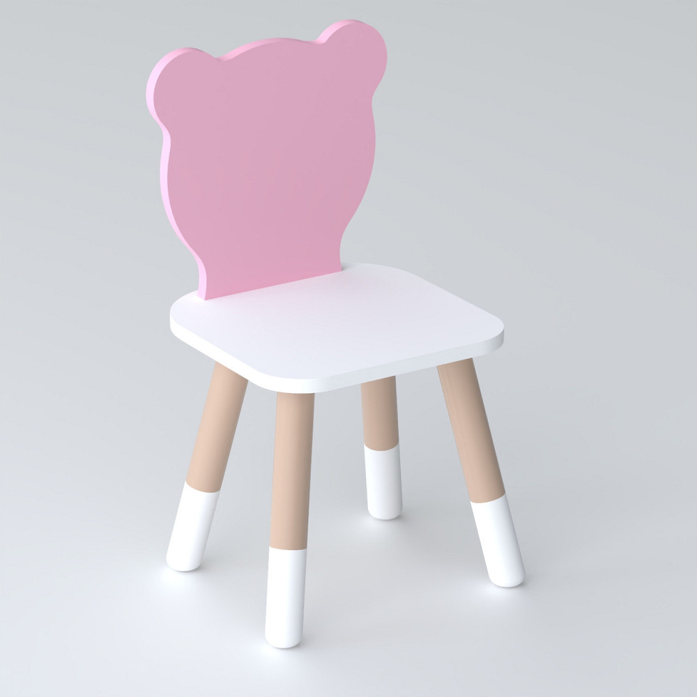Дитячий стільчик ведмедик 26.5х26х25см, стілець для дитини, білий з рожевим Київ - фото 1