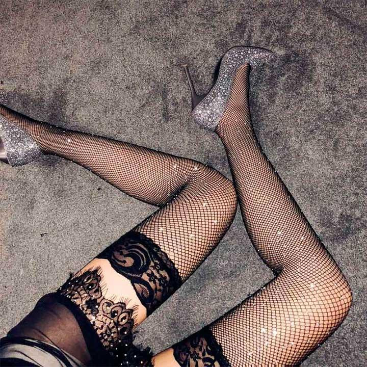 Панчохи зі стразами - Чорний - XS/S/М - Еротична білизна Вінниця - фото 4